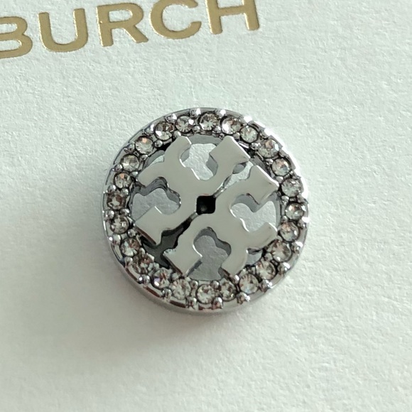 Tory Burch Crystal Logo Circle Stud Earrings - Picture 5 of 6